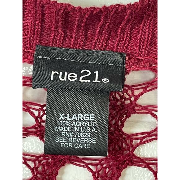 Rue21 Burgundy Fishnet Open Front Cardigan Wrap Boho X-Large - Picture 7 of 7